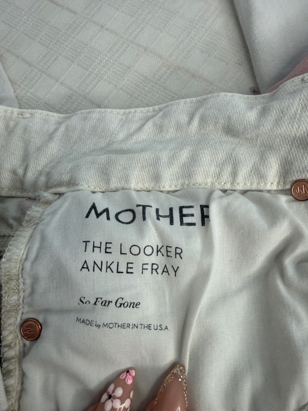 MOTHER | NEW The Looker Ankle Fray So Far Gone Jeans in White Painted Stripe, - Picture 7 of 12